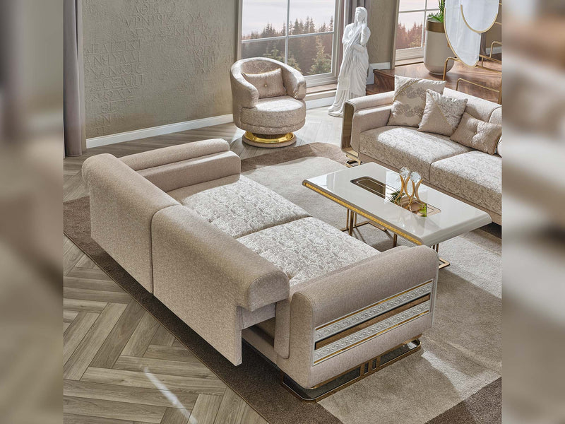 Delux 3-pieces (Sofa & Loveseat & Chair) Livingroom Set Cream in Cream - 101-DEL-DEL01-321
