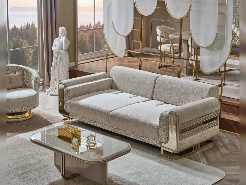 Delux 3-pieces (Sofa & Loveseat & Chair) Livingroom Set Cream in Cream - 101-DEL-DEL01-321