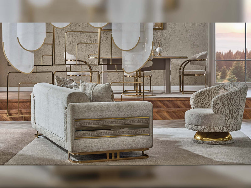Delux 3-pieces (Sofa & Loveseat & Chair) Livingroom Set Cream in Cream - 101-DEL-DEL01-321