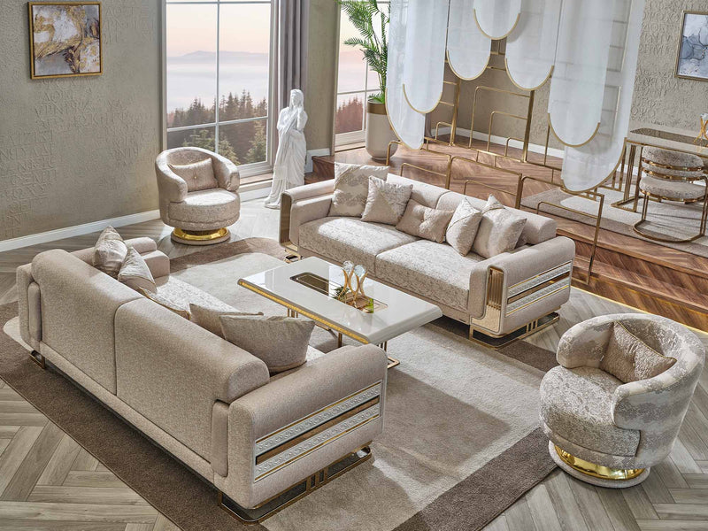 Delux 3-pieces (Sofa & Loveseat & Chair) Livingroom Set Cream in Cream - 101-DEL-DEL01-321