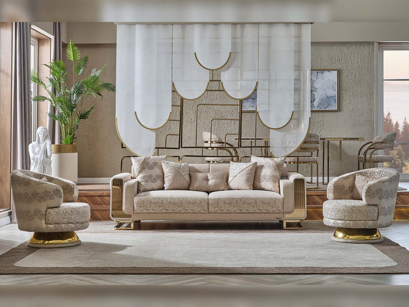 Delux 3-pieces (Sofa & Loveseat & Chair) Livingroom Set Cream in Cream - 101-DEL-DEL01-321