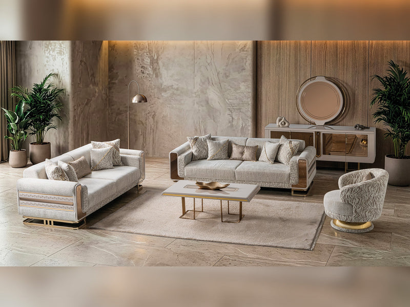 Delux 3-pieces (Sofa & Loveseat & Chair) Livingroom Set Cream in Cream - 101-DEL-DEL01-321