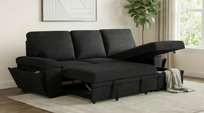 Demko Sleeper Sectional Sofa with Speaker and Storage Chaise Black - 500357