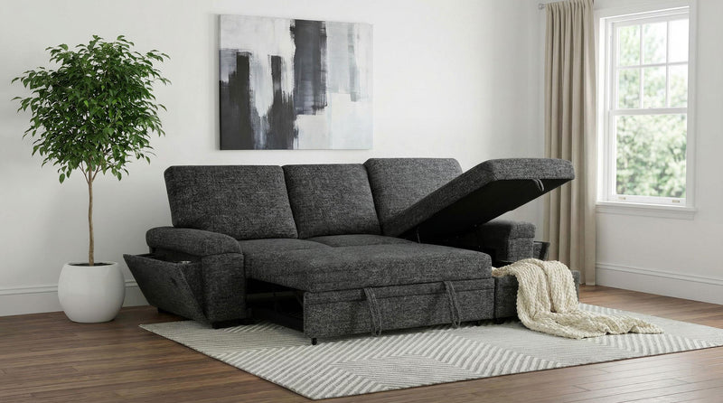 Demko Sleeper Sectional Sofa with Speaker and Storage Chaise Granite - 500355