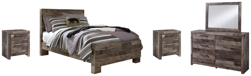 Derekson Full Panel Bed with Mirrored Dresser and 2 Nightstands in Multi Gray - PKG003430