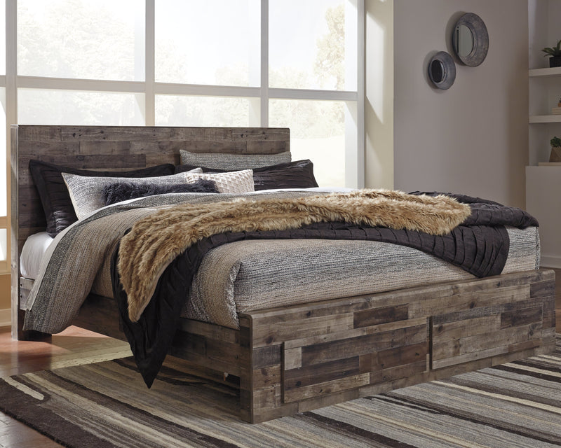 Derekson King Panel Bed with 2 Storage Drawers with Dresser in Multi Gray - PKG003285