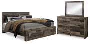 Derekson King Panel Bed with 2 Storage Drawers with Mirrored Dresser in Multi Gray - PKG003347
