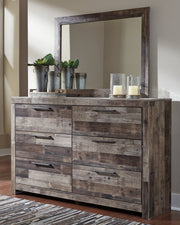 Derekson King Panel Bed with Mirrored Dresser in Multi Gray - PKG003341