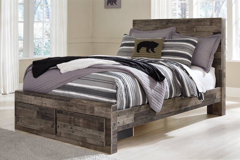Derekson Multi Gray Full Panel Bed with 2 Storage Drawers - Gate FurnitureFull Bed