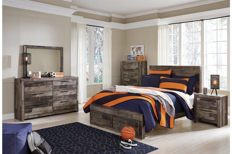 Derekson Multi Gray Full Panel Bed with 2 Storage Drawers - Gate FurnitureFull Bed