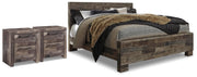Derekson Multi Gray King Panel Bed and 2 Nightstands - B200B83