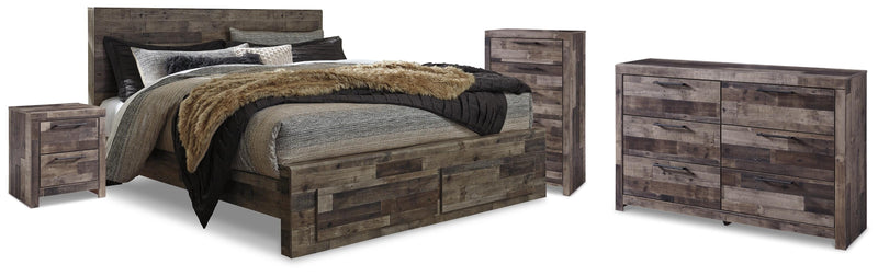 Derekson Multi Gray King Panel Bed, Dresser, Chest and Nightstand - B200B81