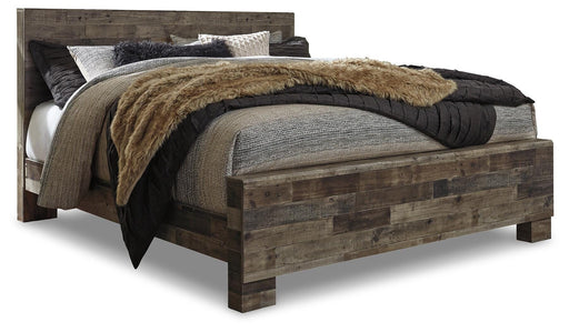 Derekson Multi Gray King Panel Bed, Mirror and Nightstand - B200B62