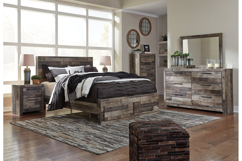Derekson Multi Gray King Panel Bed with 2 Storage Drawers - Gate FurnitureKing Bed