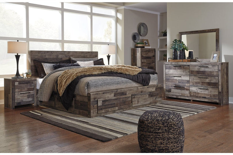 Derekson Multi Gray King Panel Bed with 4 Storage Drawers - Gate FurnitureKing Bed
