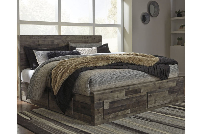 Derekson Multi Gray King Panel Bed with 4 Storage Drawers - Gate FurnitureKing Bed