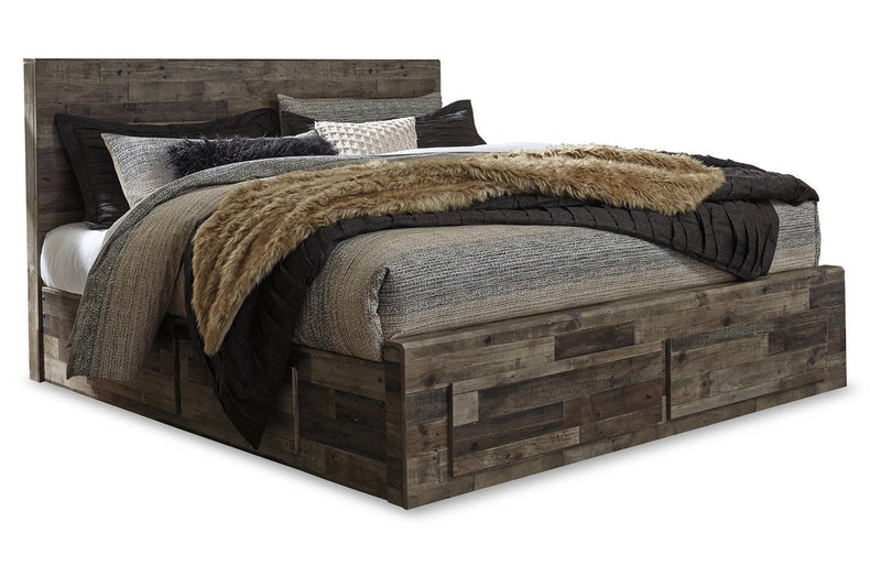 Derekson Multi Gray King Panel Bed with 4 Storage Drawers - Gate FurnitureKing Bed