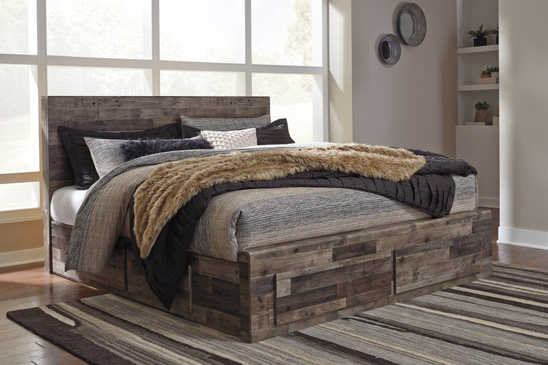 Derekson Multi Gray King Panel Bed with 6 Storage Drawers - Gate FurnitureKing Bed