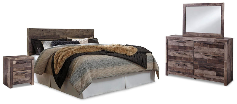Derekson Multi Gray King Panel Headboard, Dresser, Mirror and Nightstand - B200B47