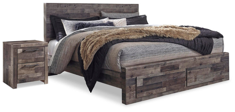 Derekson Multi Gray King Panel Storage Bed and 2 Nightstands - B200B55