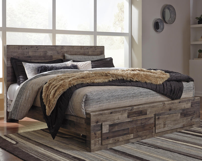 Derekson Multi Gray King Panel Storage Bed and 2 Nightstands - B200B55