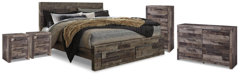 Derekson Multi Gray King Storage Bed, Dresser, Chest and 2 Nightstands - B200B80