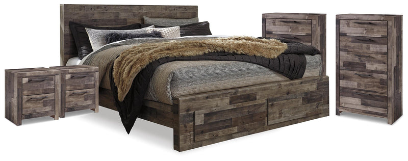 Derekson Multi Gray Queen Panel Storage Bed, 2 Chests and 2 Nightstands - B200B73
