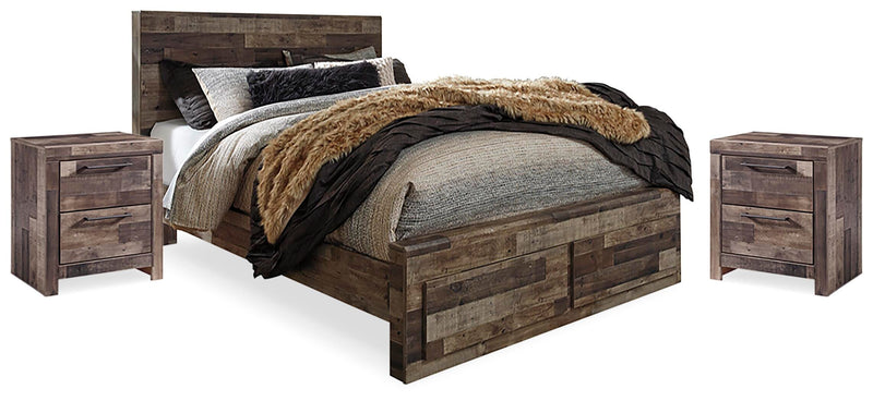 Derekson Multi Gray Queen Panel Storage Bed and 2 Nightstands - B200B48
