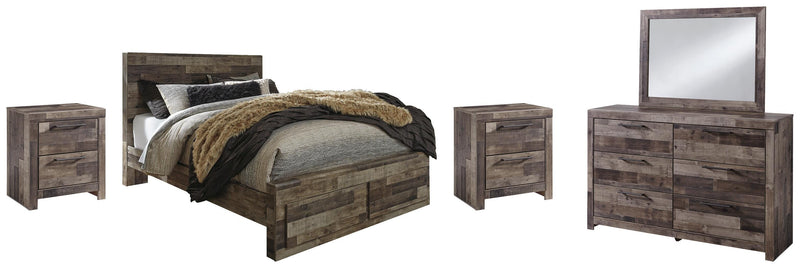 Derekson Multi Gray Queen Panel Storage Bed, Dresser, Mirror and 2 Nightstands - B200B49