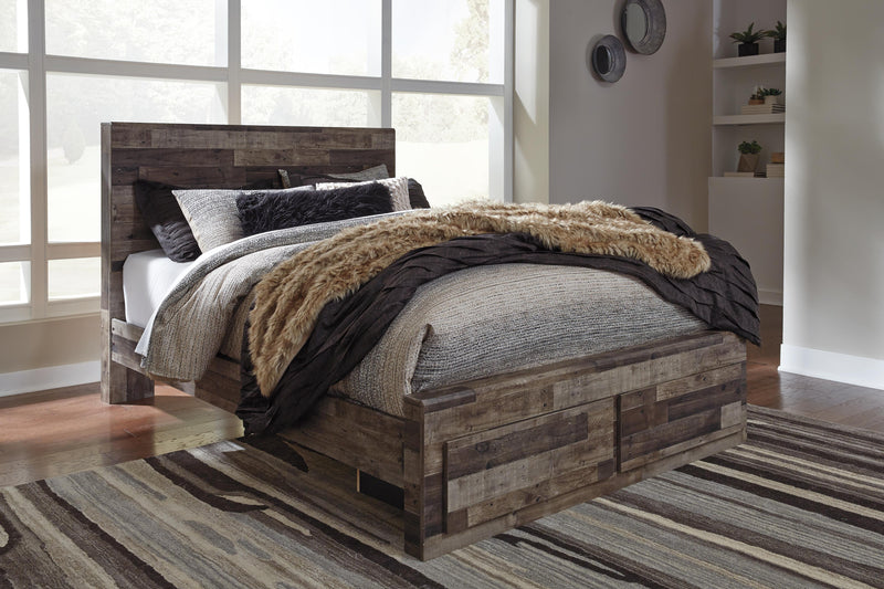 Derekson Multi Gray Queen Panel Storage Bed, Dresser, Mirror and 2 Nightstands - B200B49