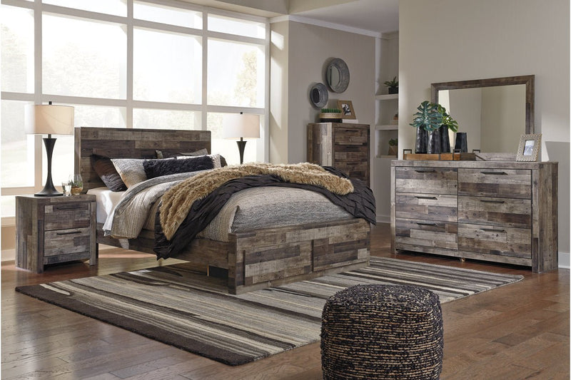 Derekson Multi Gray Queen Platform Bed with 2 Storage Drawers - Gate FurnitureQueen Bed