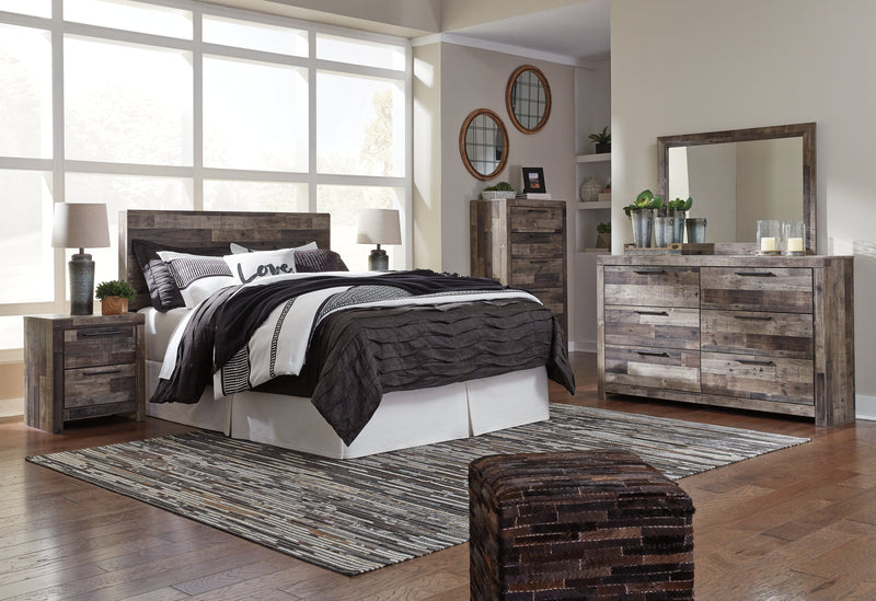 Derekson Queen/Full Panel Headboard Bed with Mirrored Dresser, Chest and Nightstand in Multi Gray from Ashley - Luna Furniture
