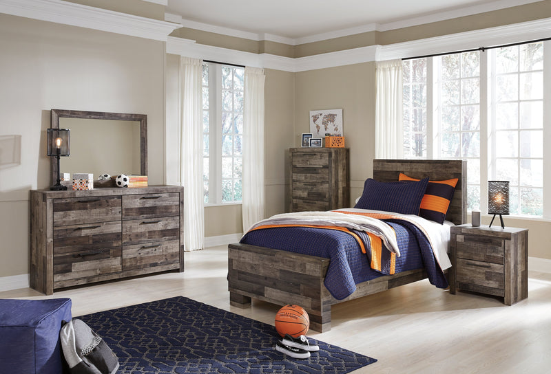Derekson Twin Panel Bed with Mirrored Dresser, Chest and Nightstand in Multi Gray from Ashley - Luna Furniture