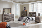 Derekson Twin Panel Headboard Bed with Mirrored Dresser, Chest and Nightstand in Multi Gray - PKG003473