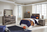 Derekson Twin Panel Headboard Bed with Mirrored Dresser, Chest and Nightstand in Multi Gray - PKG003473
