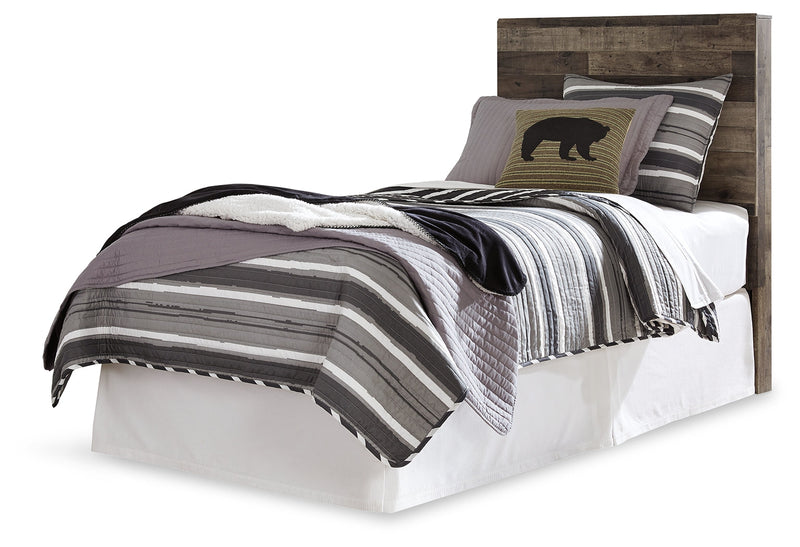 Derekson Twin Panel Headboard Bed with Mirrored Dresser, Chest and Nightstand in Multi Gray - PKG003473