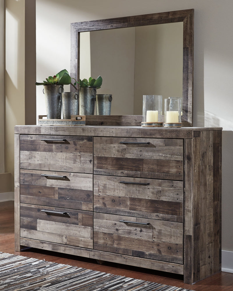 Derekson Twin Panel Headboard Bed with Mirrored Dresser, Chest and Nightstand in Multi Gray - PKG003473