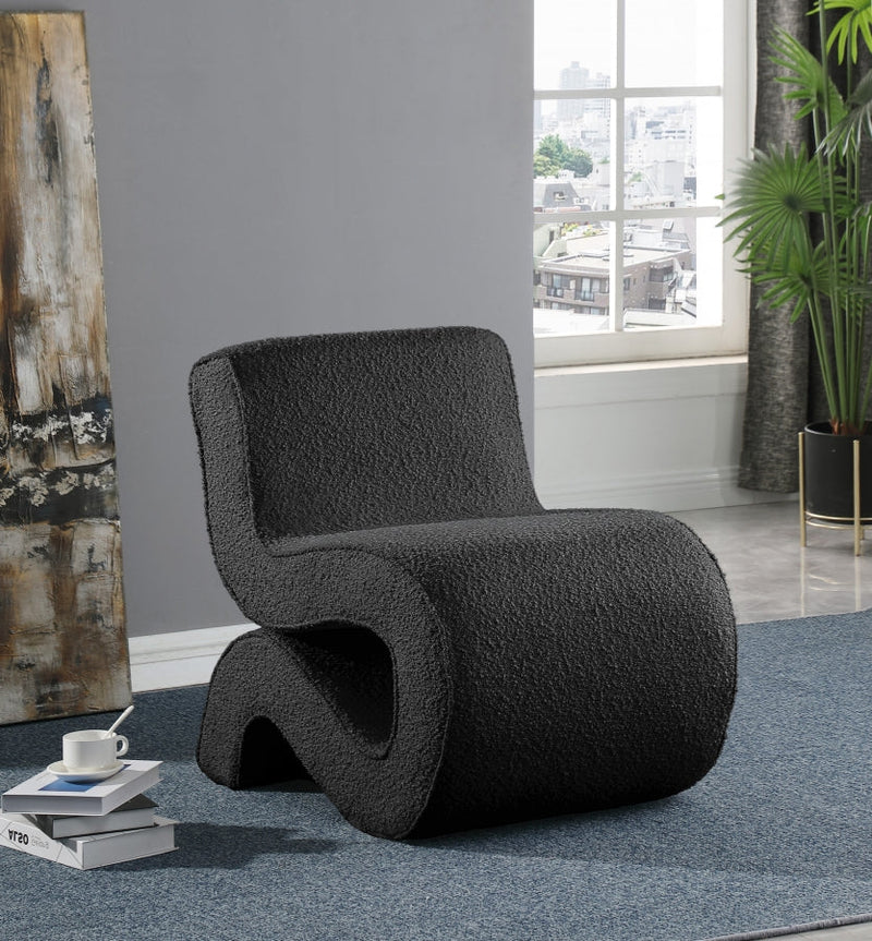 Desiree Boucle Fabric Upholstered Accent Chair in Black - 599Black