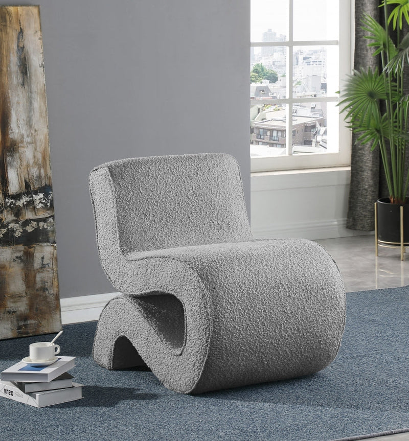 Desiree Boucle Fabric Upholstered Accent Chair in Grey - 599Grey