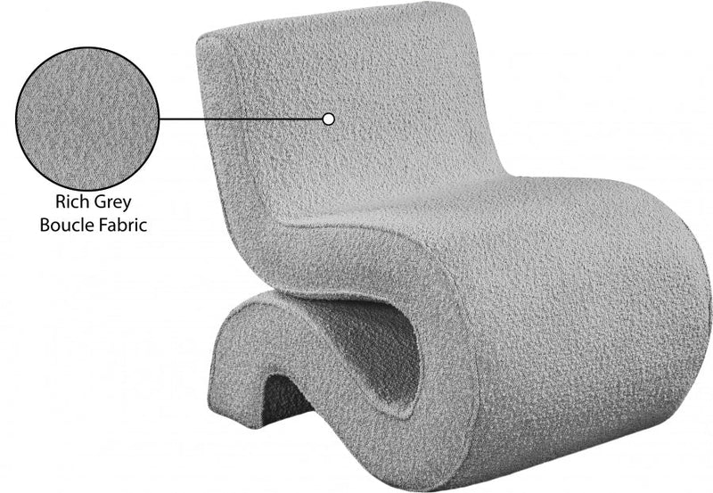 Desiree Boucle Fabric Upholstered Accent Chair in Grey - 599Grey