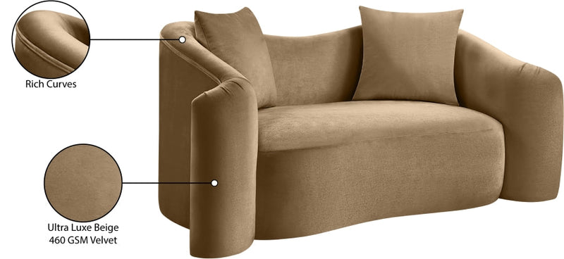 Destin 70" Velvet Upholstered Upholstered Loveseat in Beige - 44052Beige-L
