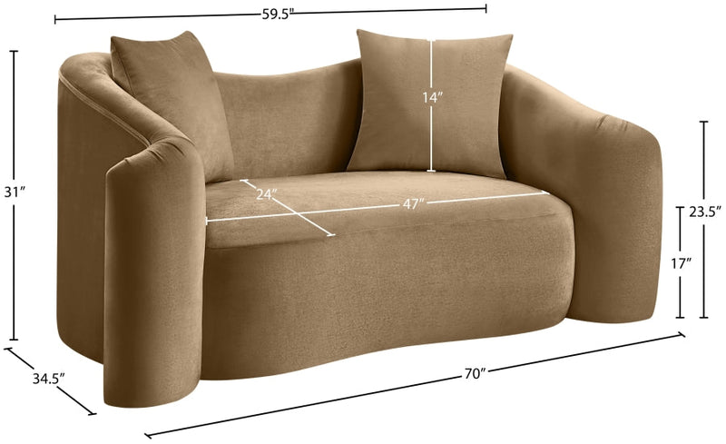 Destin 70" Velvet Upholstered Upholstered Loveseat in Beige - 44052Beige-L