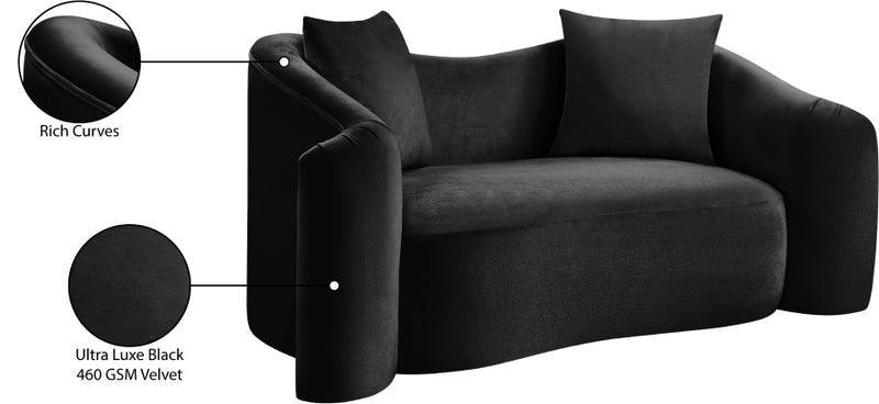 Destin 70" Velvet Upholstered Upholstered Loveseat in Black - 44052Black-L