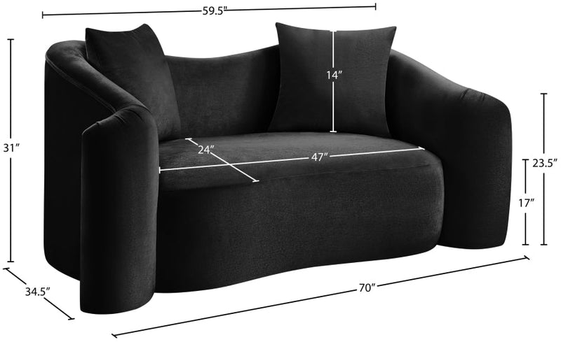 Destin 70" Velvet Upholstered Upholstered Loveseat in Black - 44052Black-L