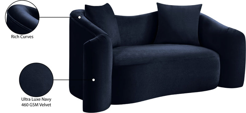 Destin 70" Velvet Upholstered Upholstered Loveseat in Blue - 44052Navy-L