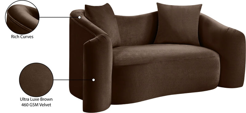 Destin 70" Velvet Upholstered Upholstered Loveseat in Brown - 44052Brown-L