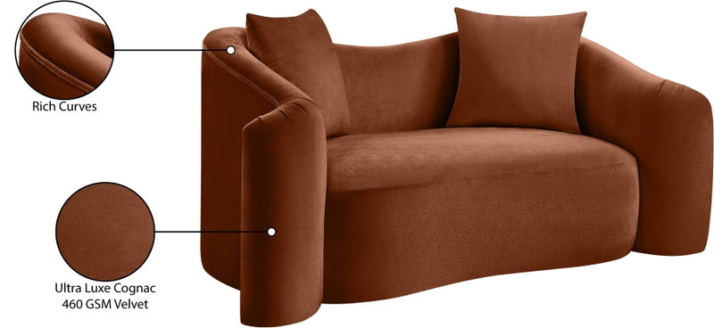 Destin 70" Velvet Upholstered Upholstered Loveseat in Cognac - 44052Cognac-L