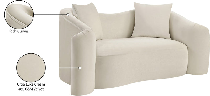 Destin 70" Velvet Upholstered Upholstered Loveseat in Cream - 44052Cream-L