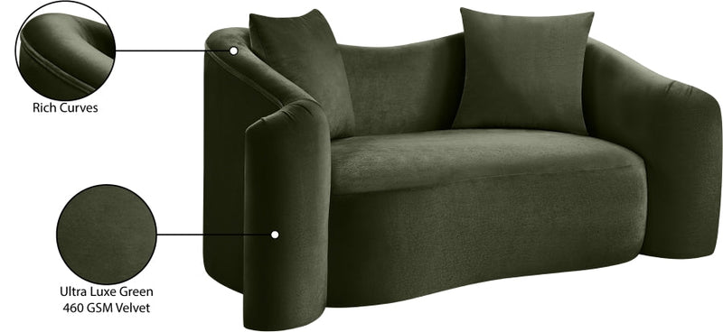 Destin 70" Velvet Upholstered Upholstered Loveseat in Green - 44052Green-L