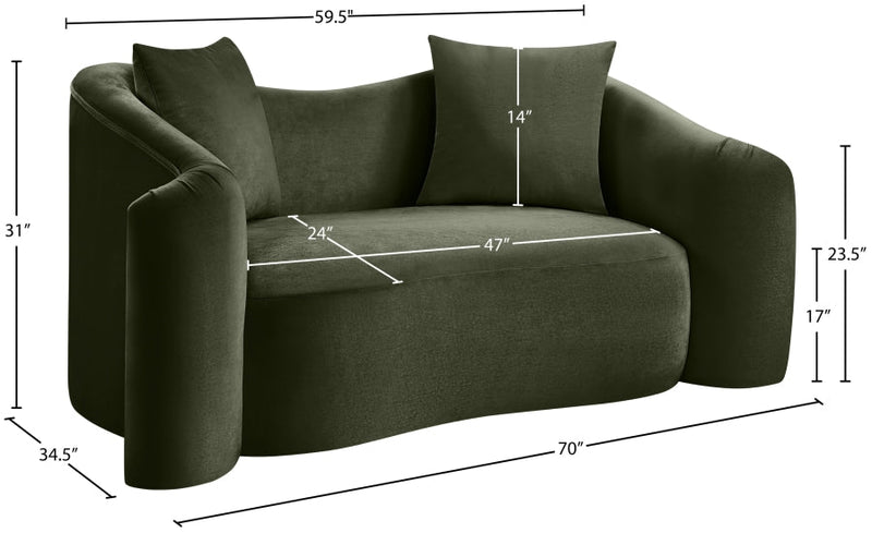 Destin 70" Velvet Upholstered Upholstered Loveseat in Green - 44052Green-L